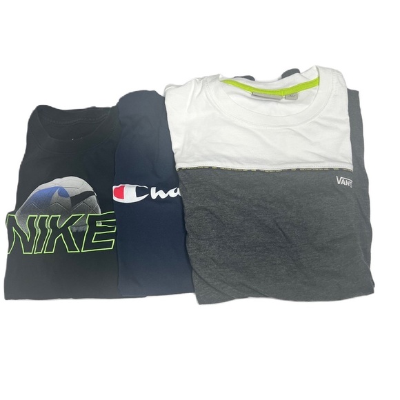 Boys Bundle 3 XL Tshirts VANS NIKE CHAMPION gray white navy logo graphic casual - Picture 2 of 4